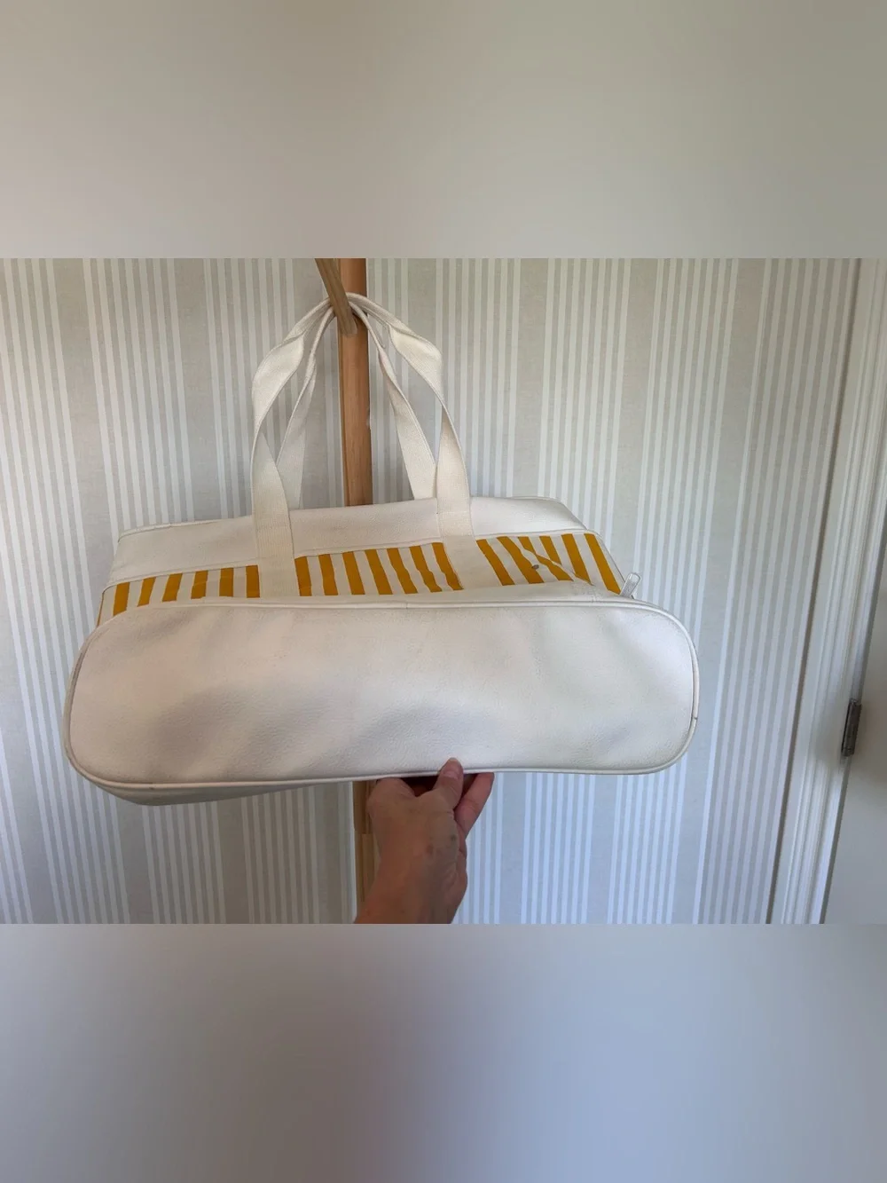Vintage Giorgio, Beverly Hills XL Canvas Yellow Striped Tote Bag 1980s